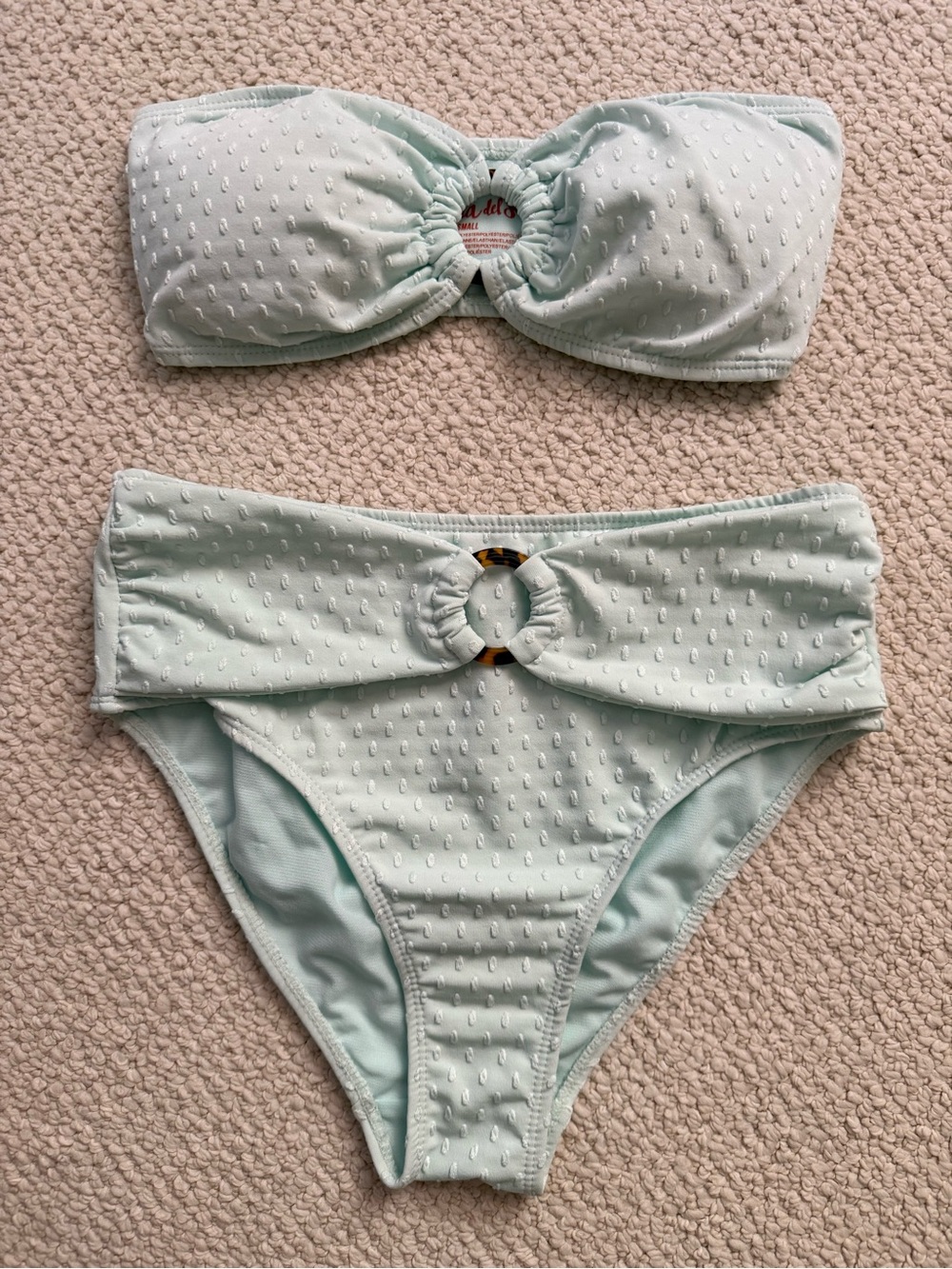 Strapless Mint Green Bikini Set with Ring Detail